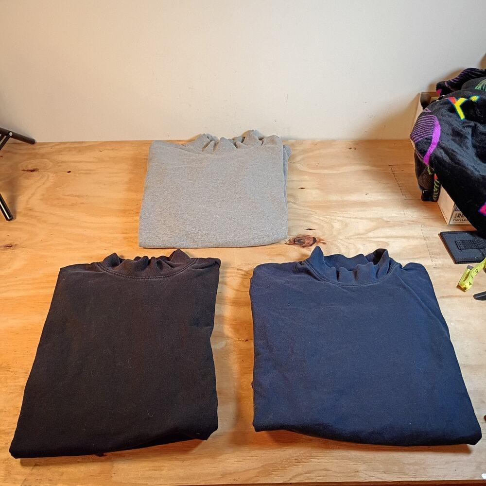 Lot 3 Mens Large L Duluth Trading Longtail T Long Sleeve Mock Neck Shirts 100%